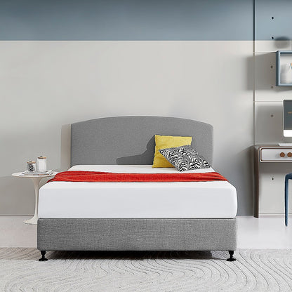Linen Fabric Queen Bed Curved Headboard Bedhead - Night Ash - Cosy Abode