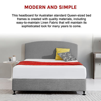 Linen Fabric Queen Bed Curved Headboard Bedhead - Night Ash - Cosy Abode