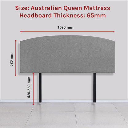 Linen Fabric Queen Bed Curved Headboard Bedhead - Night Ash - Cosy Abode
