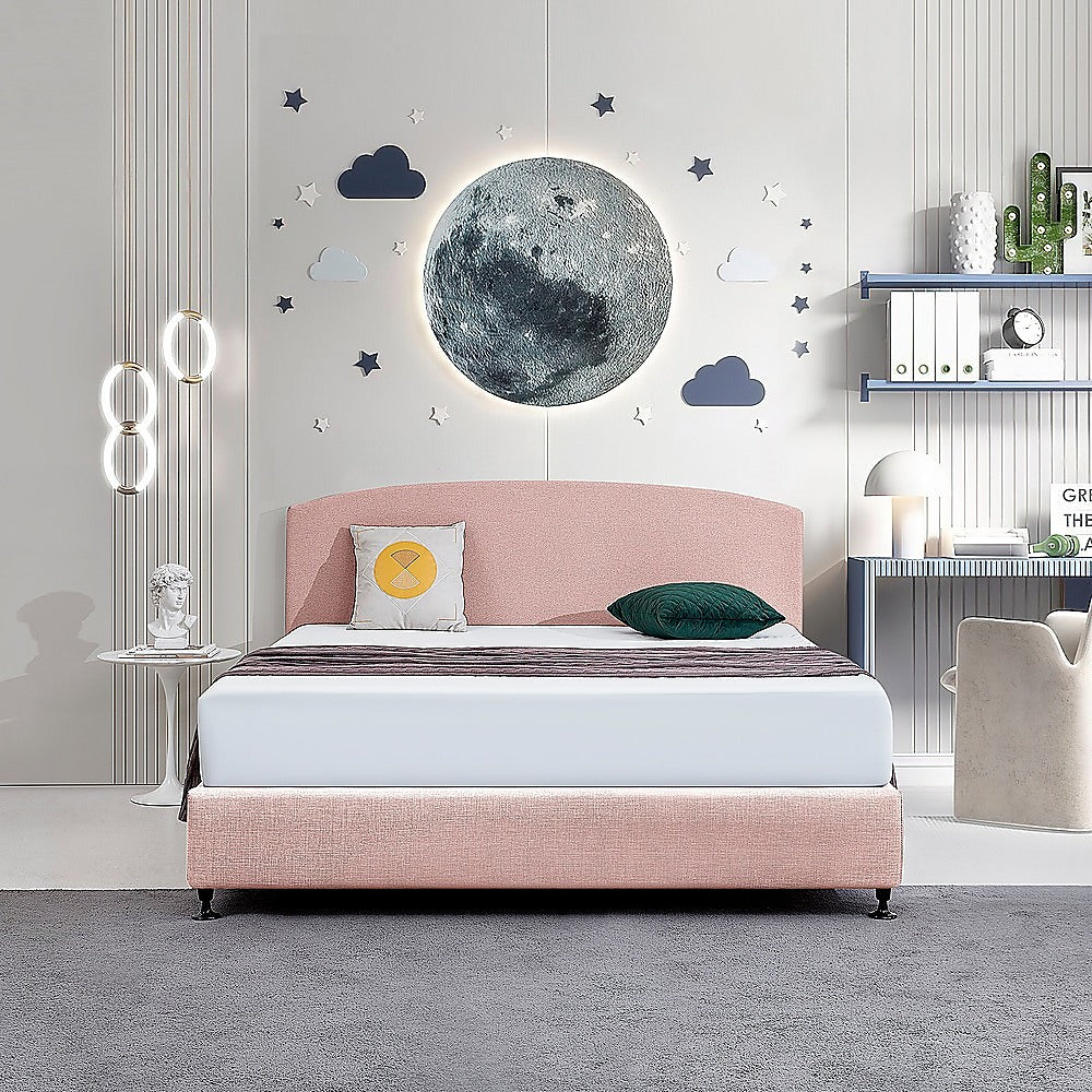 Linen Fabric King Bed Curved Headboard Bedhead - Pale Pink - Cosy Abode