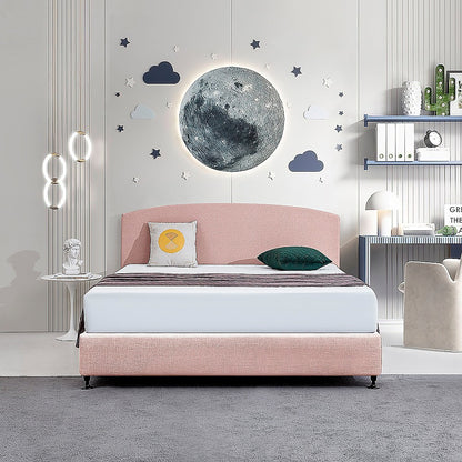 Linen Fabric King Bed Curved Headboard Bedhead - Pale Pink - Cosy Abode
