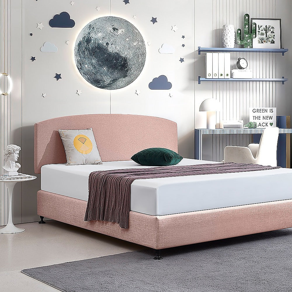 Linen Fabric King Bed Curved Headboard Bedhead - Pale Pink - Cosy Abode
