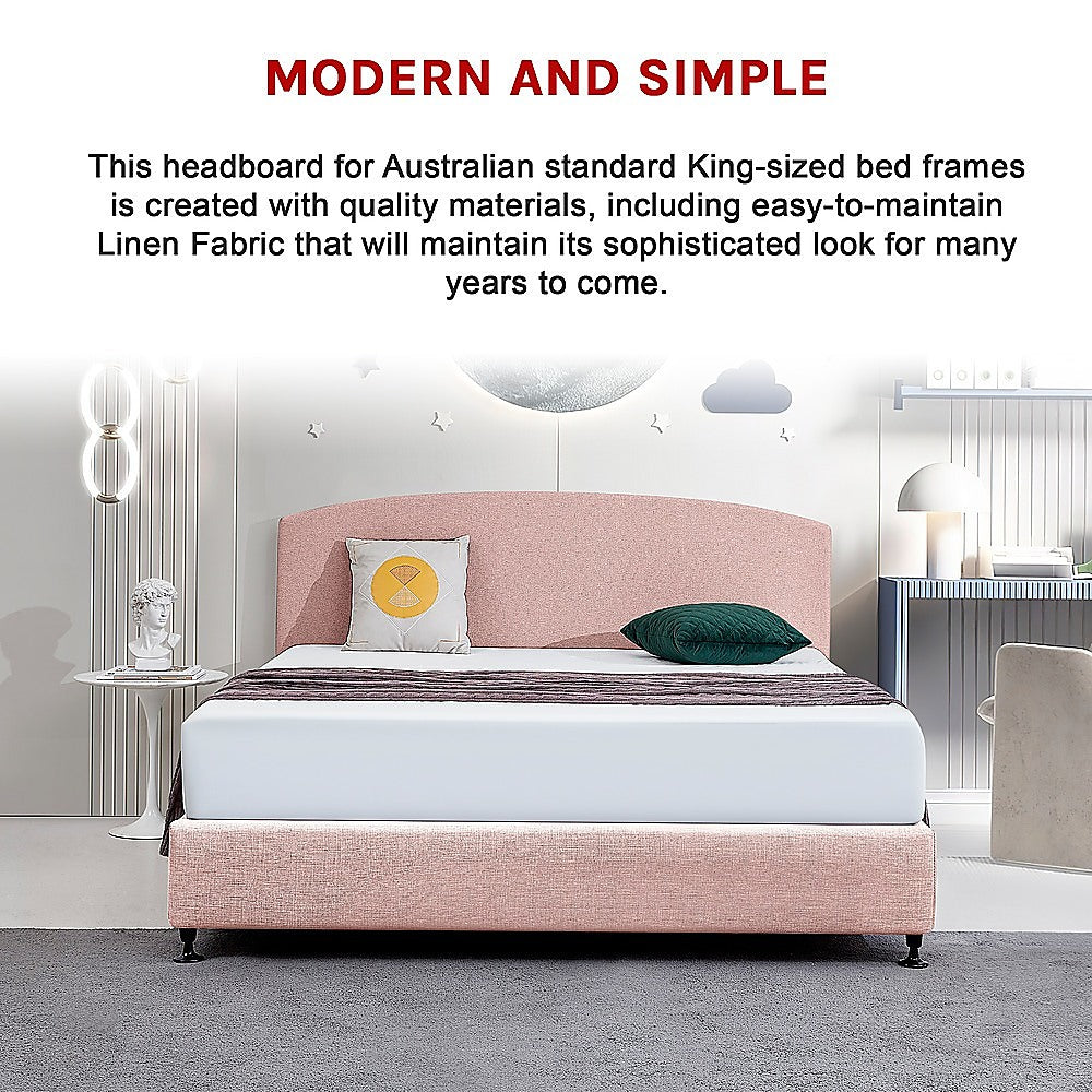 Linen Fabric King Bed Curved Headboard Bedhead - Pale Pink - Cosy Abode