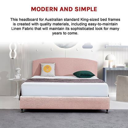 Linen Fabric King Bed Curved Headboard Bedhead - Pale Pink - Cosy Abode