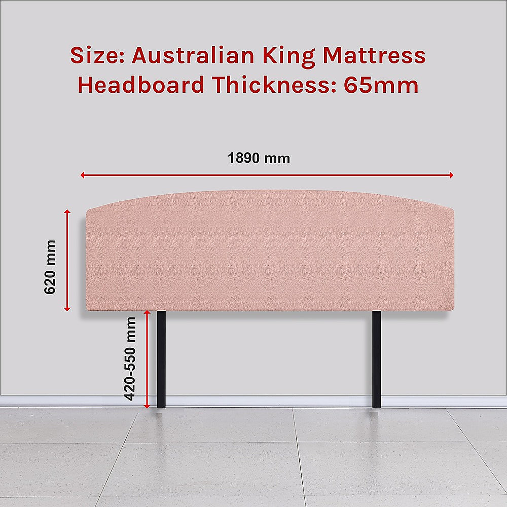 Linen Fabric King Bed Curved Headboard Bedhead - Pale Pink - Cosy Abode