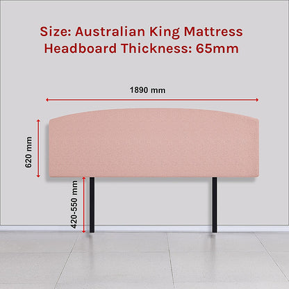 Linen Fabric King Bed Curved Headboard Bedhead - Pale Pink - Cosy Abode