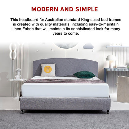 Linen Fabric King Bed Curved Headboard Bedhead - Slate Ash - Cosy Abode