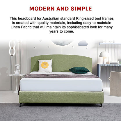 Linen Fabric King Bed Curved Headboard Bedhead - Olive Green - Cosy Abode