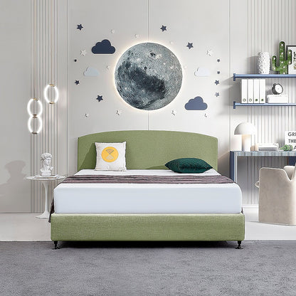 Linen Fabric King Bed Curved Headboard Bedhead - Olive Green - Cosy Abode