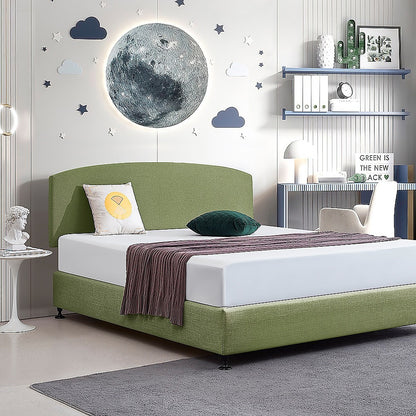 Linen Fabric King Bed Curved Headboard Bedhead - Olive Green - Cosy Abode