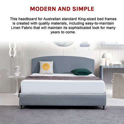 Linen Fabric King Bed Curved Headboard Bedhead - Berlin Blue - Cosy Abode
