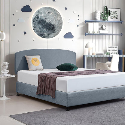 Linen Fabric King Bed Curved Headboard Bedhead - Berlin Blue - Cosy Abode