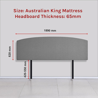 Linen Fabric King Bed Curved Headboard Bedhead - Night Ash - Cosy Abode
