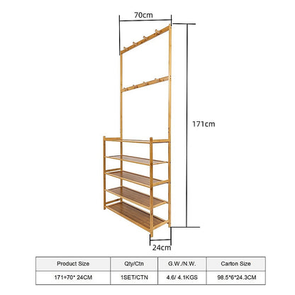 Large Wooden 5 Tiers Hat Coat Stand Clothes Shoe Rack Hanger Hooks Shelf Storage - Cosy Abode