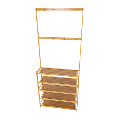 Large Wooden 5 Tiers Hat Coat Stand Clothes Shoe Rack Hanger Hooks Shelf Storage - Cosy Abode