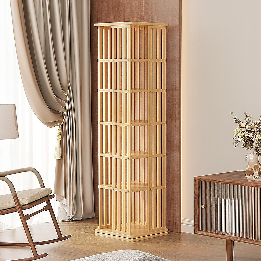 Rotating Bookshelf 360 degree Bamboo Storage Display Rack - Light - Cosy Abode