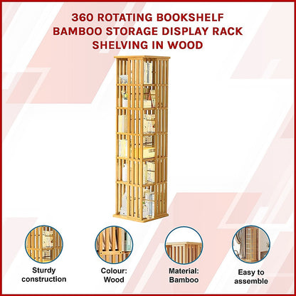 Rotating Bookshelf 360 degree Bamboo Storage Display Rack - Light - Cosy Abode