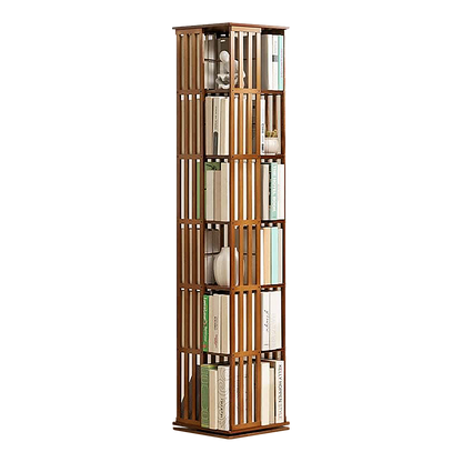 Rotating Bookshelf 360 degree Bamboo Storage Display Rack - Dark - Cosy Abode