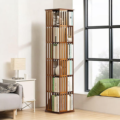Rotating Bookshelf 360 degree Bamboo Storage Display Rack - Dark - Cosy Abode