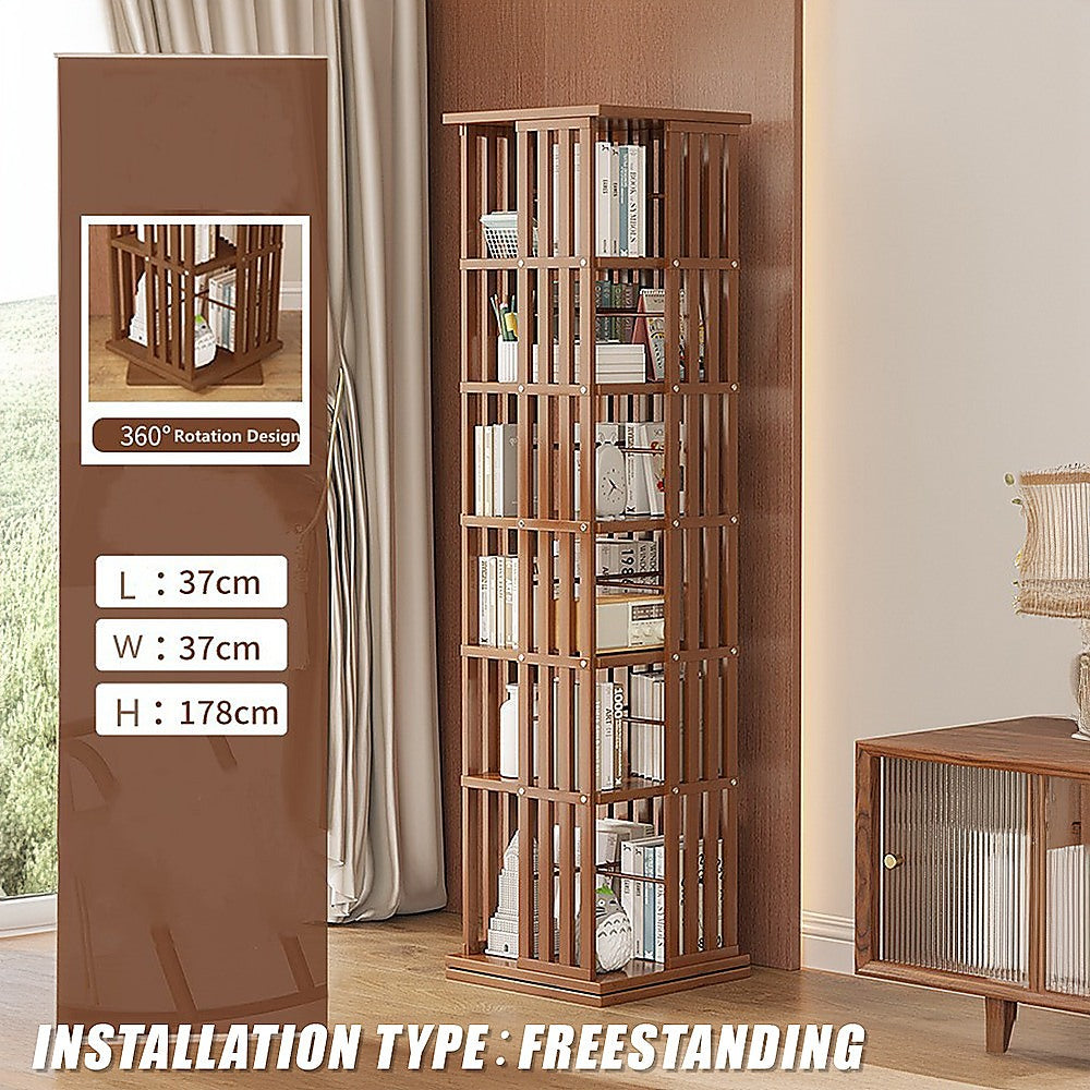 Rotating Bookshelf 360 degree Bamboo Storage Display Rack - Dark - Cosy Abode