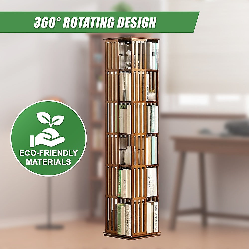 Rotating Bookshelf 360 degree Bamboo Storage Display Rack - Dark - Cosy Abode