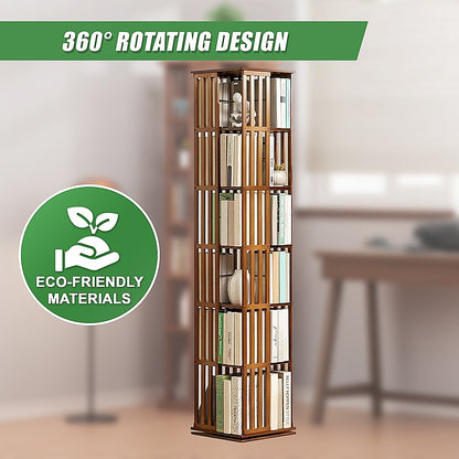 Rotating Bookshelf 360 degree Bamboo Storage Display Rack - Dark - Cosy Abode