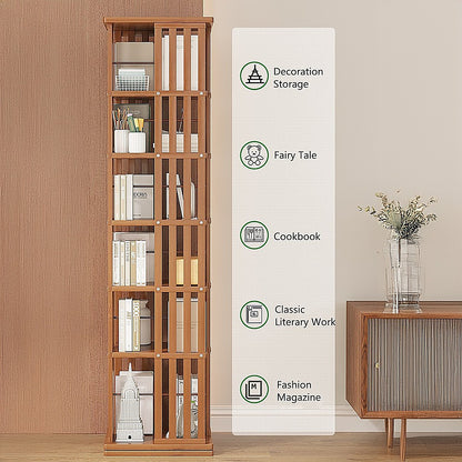 Rotating Bookshelf 360 degree Bamboo Storage Display Rack - Dark - Cosy Abode
