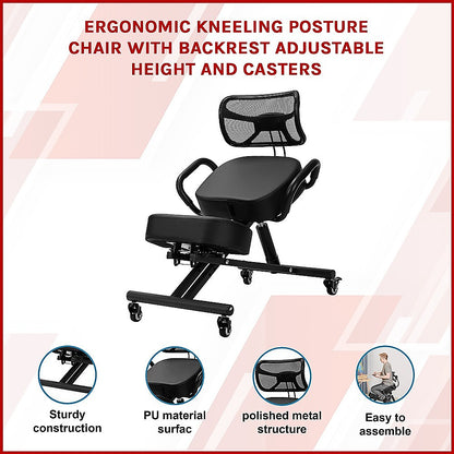 Ergonomic Kneeling Posture Chair with Backrest Adjustable Height and Casters - Cosy Abode
