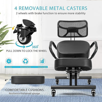 Ergonomic Kneeling Posture Chair with Backrest Adjustable Height and Casters - Cosy Abode