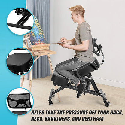 Ergonomic Kneeling Posture Chair with Backrest Adjustable Height and Casters - Cosy Abode