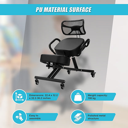 Ergonomic Kneeling Posture Chair with Backrest Adjustable Height and Casters - Cosy Abode