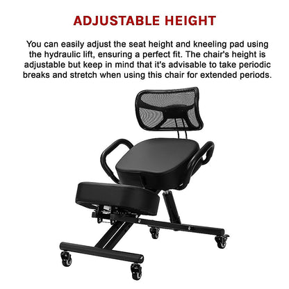 Ergonomic Kneeling Posture Chair with Backrest Adjustable Height and Casters - Cosy Abode