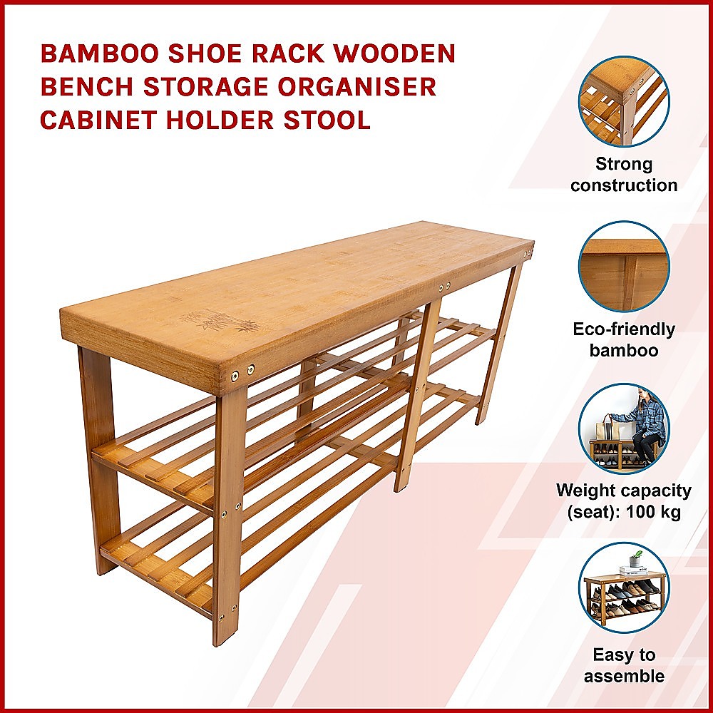 Bamboo Shoe Rack Wooden Bench Storage Organiser Cabinet Holder Stool - Cosy Abode