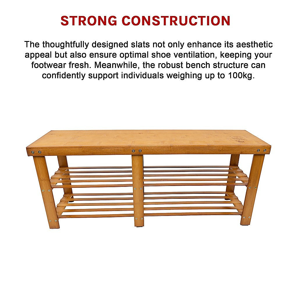 Bamboo Shoe Rack Wooden Bench Storage Organiser Cabinet Holder Stool - Cosy Abode