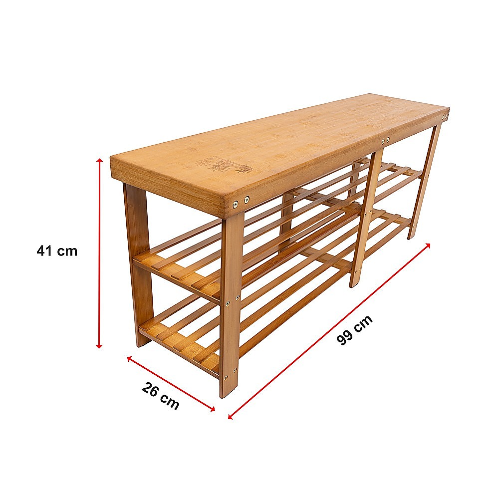 Bamboo Shoe Rack Wooden Bench Storage Organiser Cabinet Holder Stool - Cosy Abode
