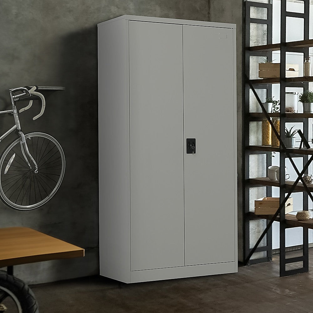 Two-Door Metal Cabinet Shelf Storage for Home Office Gym - Cosy Abode