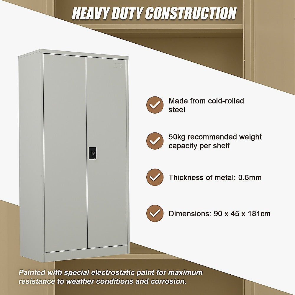 Two-Door Metal Cabinet Shelf Storage for Home Office Gym - Cosy Abode