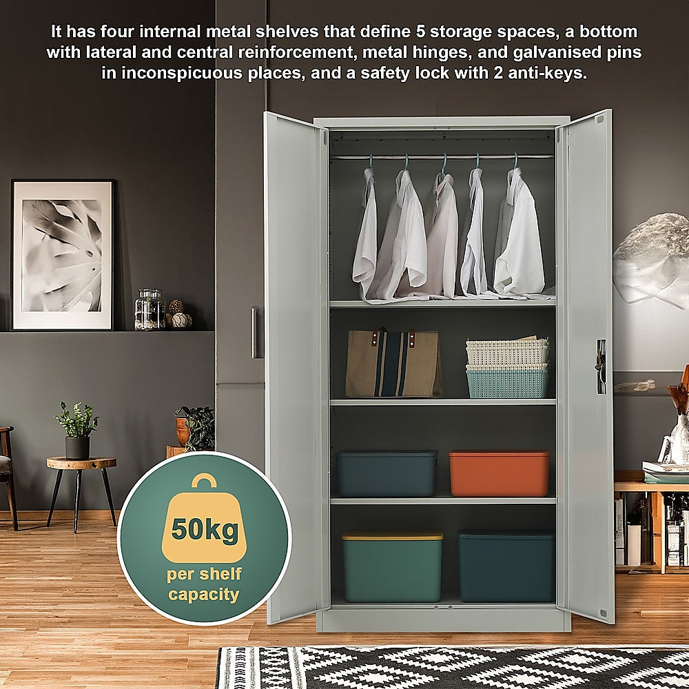 Two-Door Metal Cabinet Shelf Storage for Home Office Gym - Cosy Abode