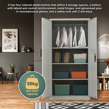Two-Door Metal Cabinet Shelf Storage for Home Office Gym - Cosy Abode