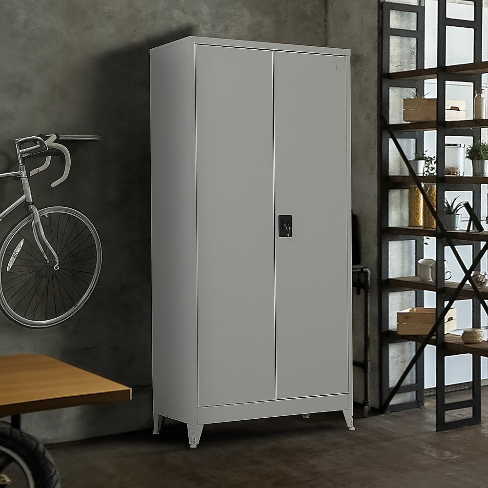 Two-Door Metal Cabinet Shelf Storage for Home Office Gym - Cosy Abode