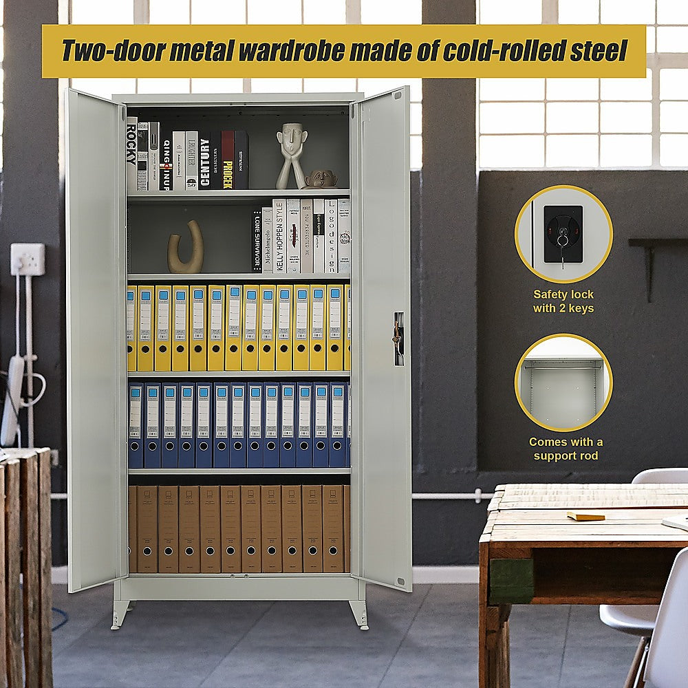 Two-Door Metal Cabinet Shelf Storage for Home Office Gym - Cosy Abode