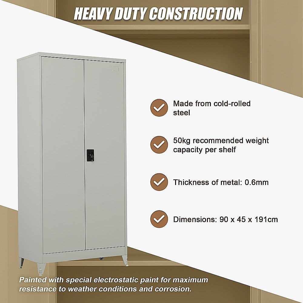 Two-Door Metal Cabinet Shelf Storage for Home Office Gym - Cosy Abode