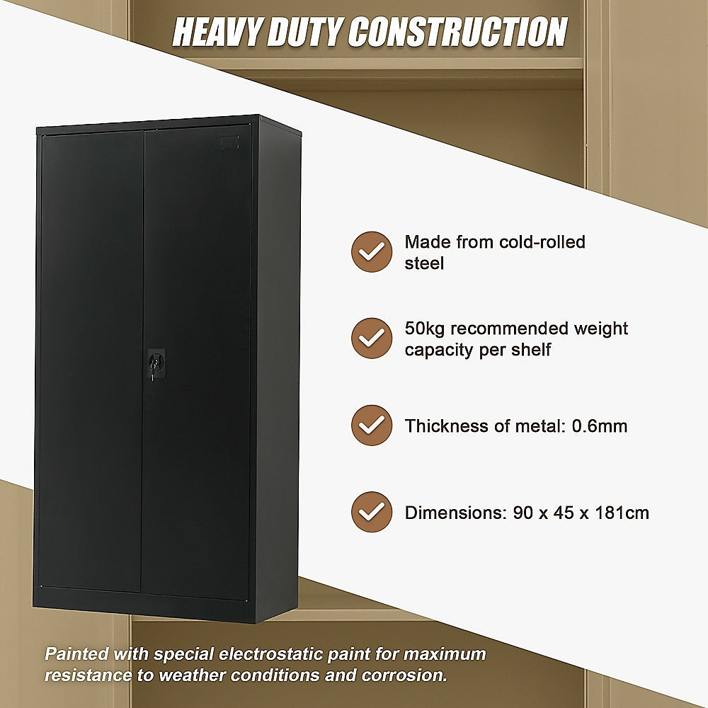 Two-Door Metal Cabinet Shelf Storage for Home Office Gym - Cosy Abode