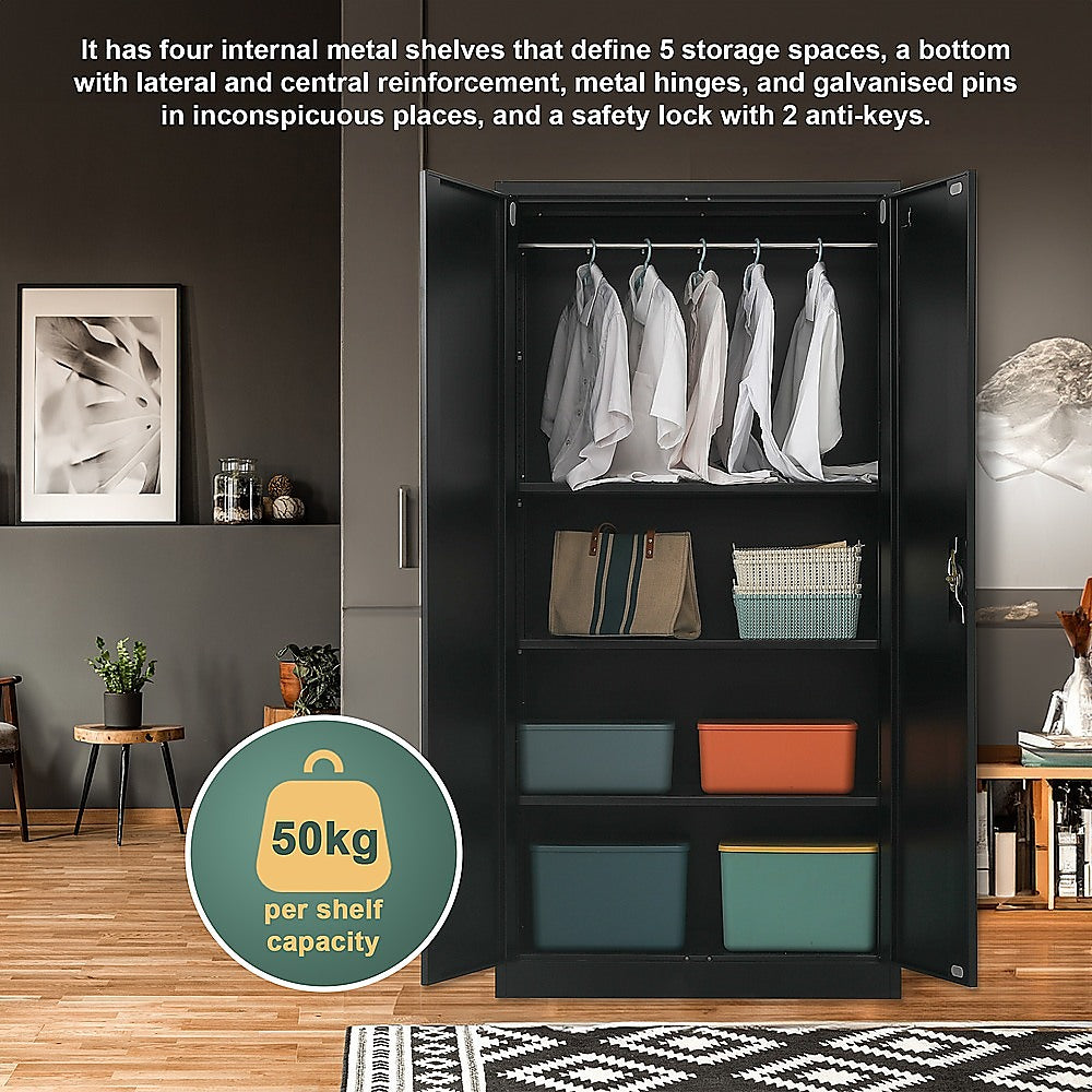 Two-Door Metal Cabinet Shelf Storage for Home Office Gym - Cosy Abode