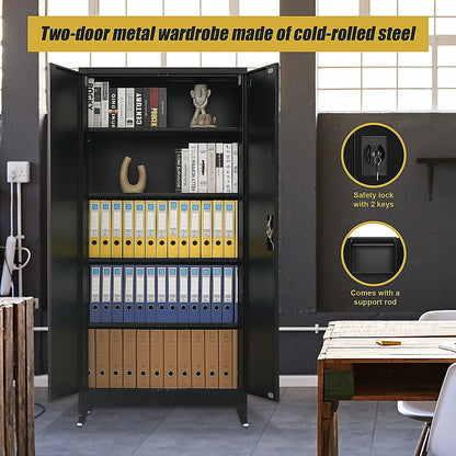 Two-Door Metal Cabinet Shelf Storage for Home Office Gym - Cosy Abode