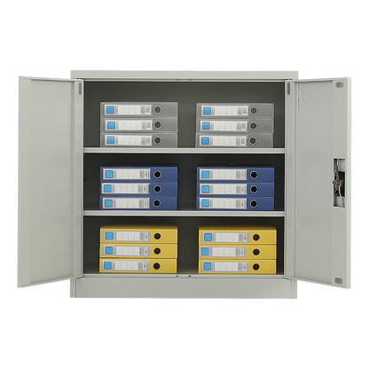 Two-Door Metal Short Cabinet Shelf Storage for Home Office - Grey - Cosy Abode