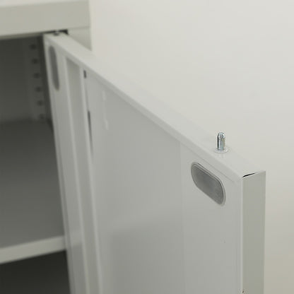 Two-Door Metal Short Cabinet Shelf Storage for Home Office - Grey - Cosy Abode