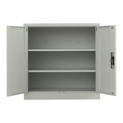 Two-Door Metal Short Cabinet Shelf Storage for Home Office - Grey - Cosy Abode