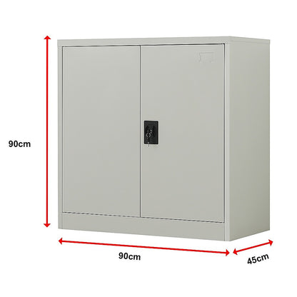 Two-Door Metal Short Cabinet Shelf Storage for Home Office - Grey - Cosy Abode