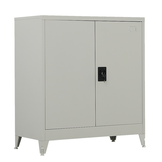 Two-Door Metal Short Cabinet Shelf Storage for Home Office with Legs - Grey - Cosy Abode
